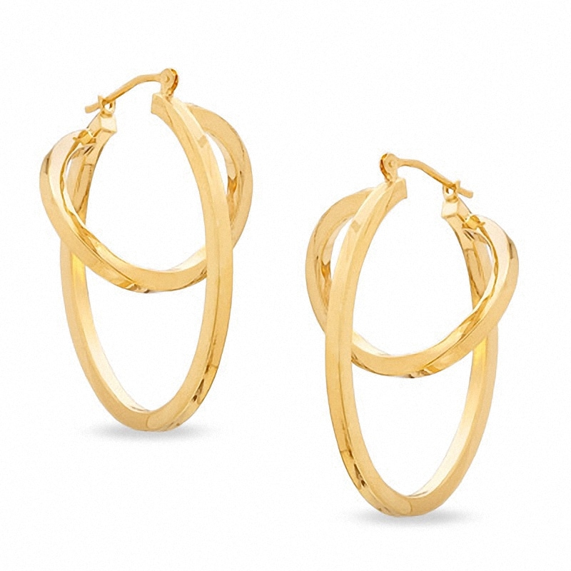 Main Image 1 of Square Eclipse Hoop Earrings in Sterling Silver and 14K Gold