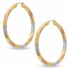 Thumbnail Image 1 of Striped Hoop Earrings in Sterling Silver and 14K Tri-Tone Gold