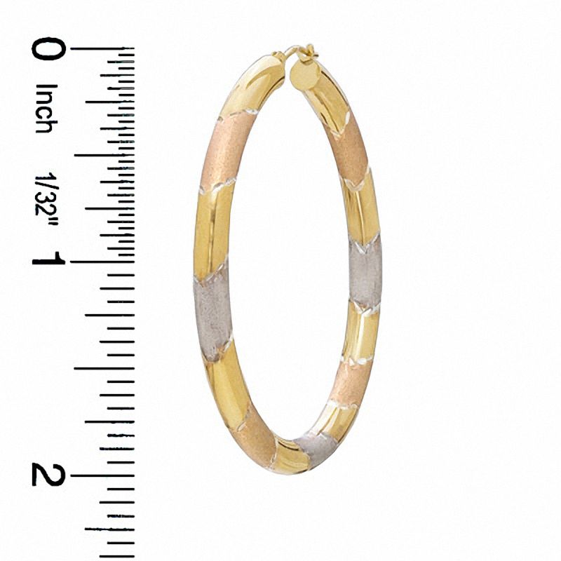 Main Image 2 of Striped Hoop Earrings in Sterling Silver and 14K Tri-Tone Gold