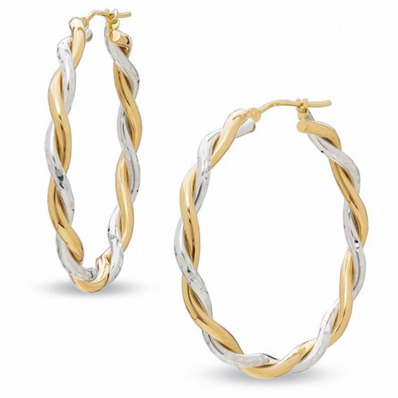 40mm Twist Hoop Earrings in Sterling Silver and 14K Gold | Zales
