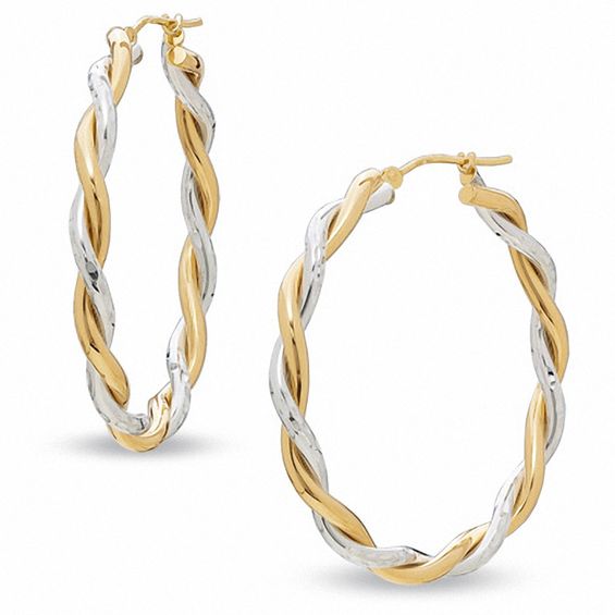 40mm Twist Hoop Earrings in Sterling Silver and 14K Gold