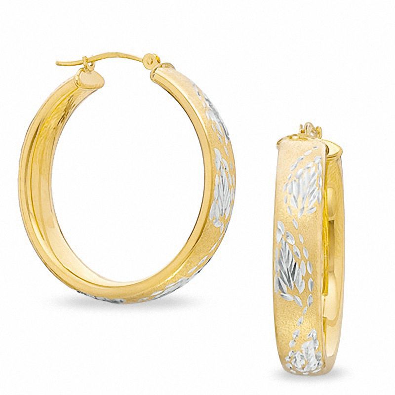 Main Image 1 of 30mm Leaf Hoop Earrings in Sterling Silver with 14K Gold Plate