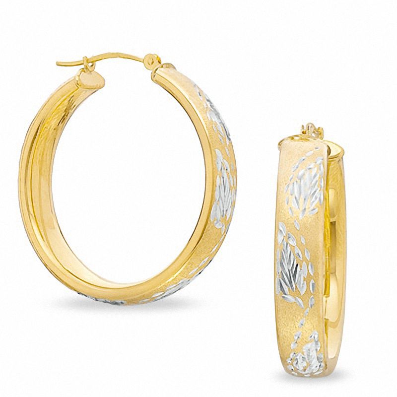 30mm Leaf Hoop Earrings in Sterling Silver with 14K Gold Plate