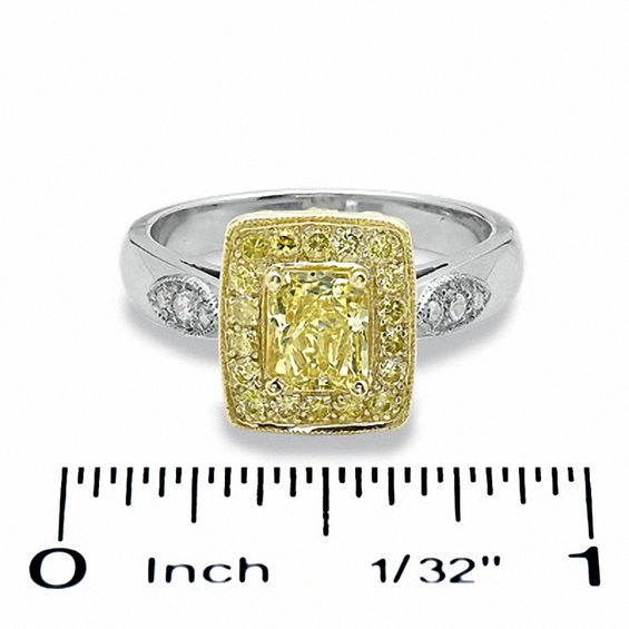 1-1/3 CT. T.w. Certified Cushion-Cut Fancy Yellow Diamond Framed Ring in 18K White Gold