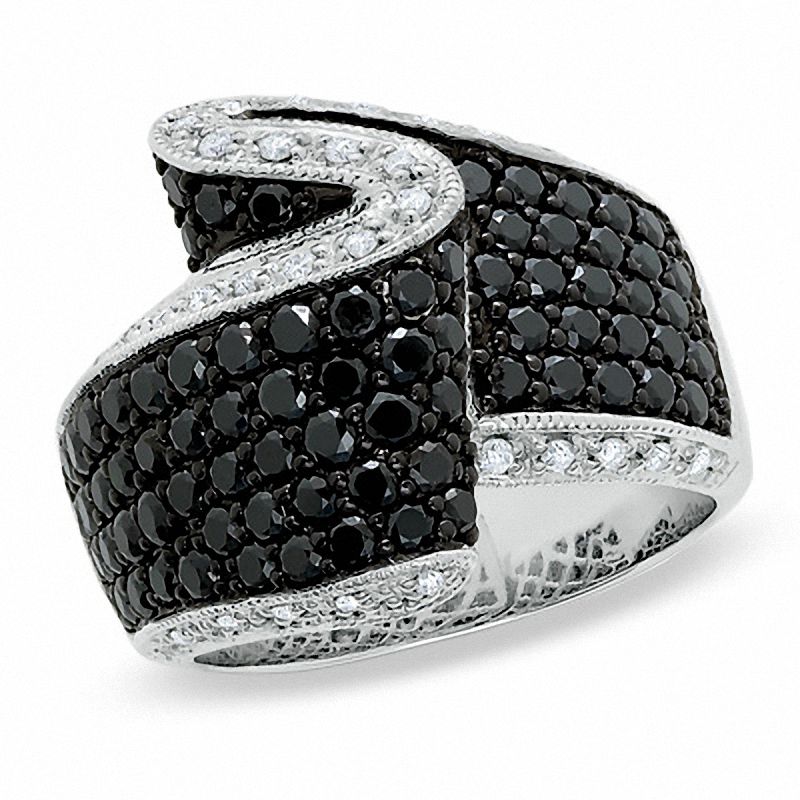 Main Image 1 of 2 CT. T.W. Enhanced Black and White Diamond Foldover Ring in 14K White Gold