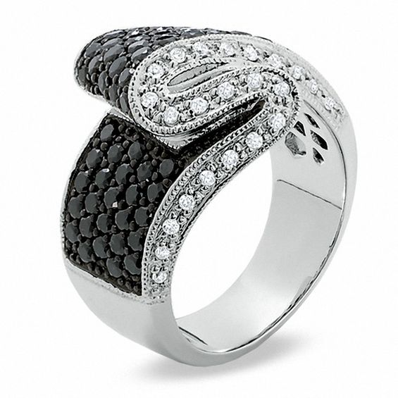 2 CT. T.w. Enhanced Black and White Diamond Foldover Ring in 14K White Gold