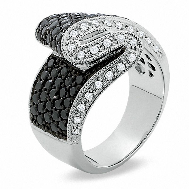 Main Image 2 of 2 CT. T.W. Enhanced Black and White Diamond Foldover Ring in 14K White Gold