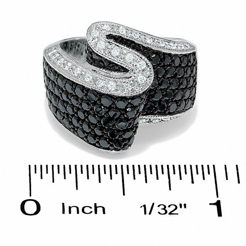 Main Image 3 of 2 CT. T.W. Enhanced Black and White Diamond Foldover Ring in 14K White Gold