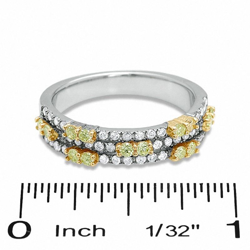 Main Image 3 of 3/4 CT. T.W. Enhanced Yellow and White Diamond Three Row Band in 14K White Gold