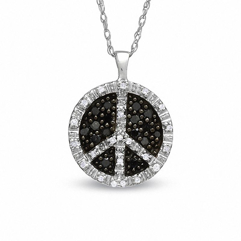 Main Image 1 of 1/5 CT. T.W. Enhanced Black and White Diamond Peace Pendant in 10K White Gold