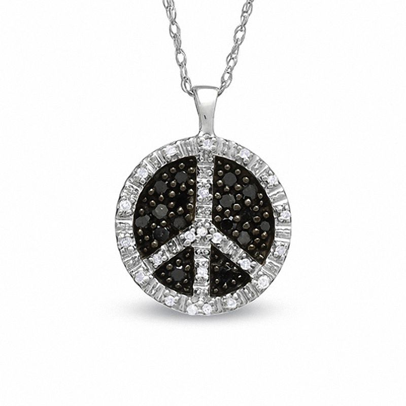 1/5 CT. T.W. Enhanced Black and White Diamond Peace Pendant in 10K White Gold