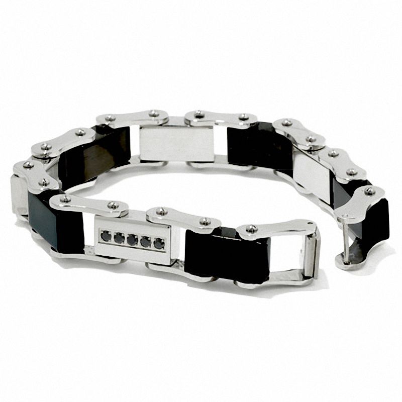 Main Image 2 of 1/4 CT. T.W. Black Diamond Black IP Bracelet in Stainless Steel - 8.5"