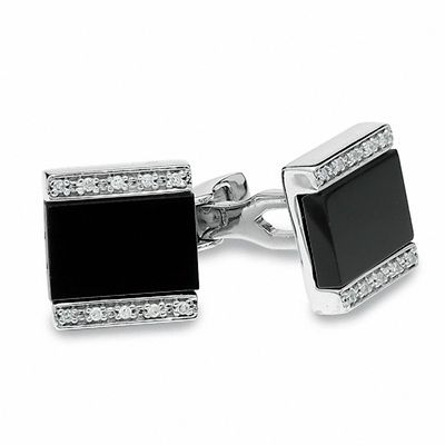 Men's Onyx and Diamond Cuff Links in Sterling Silver | Zales