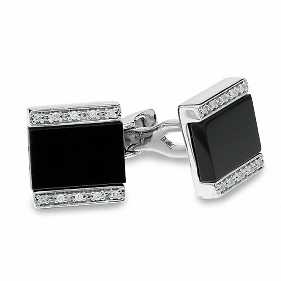 Onyx and Diamond Cuff Links in Sterling Silver