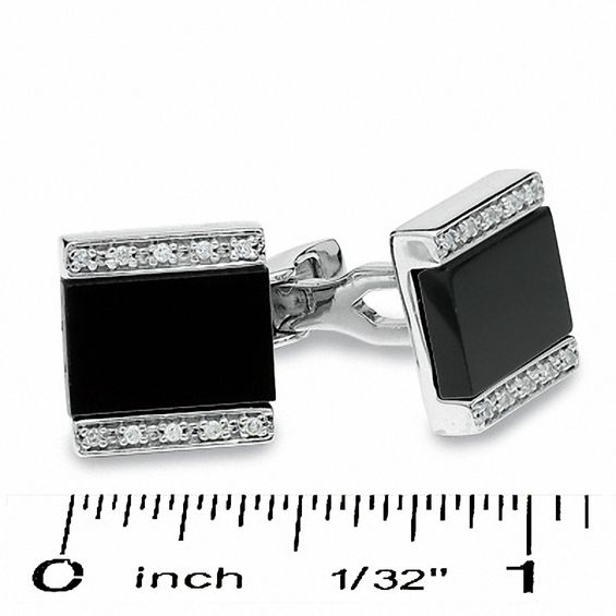 Onyx and Diamond Cuff Links in Sterling Silver