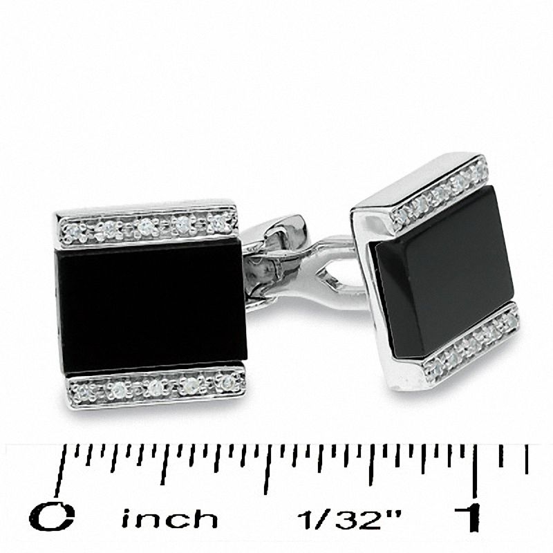 Men's Onyx and Diamond Cuff Links in Sterling Silver