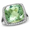 Thumbnail Image 1 of Cushion-Cut Green Quartz Ring in Sterling Silver with Diamond Accents