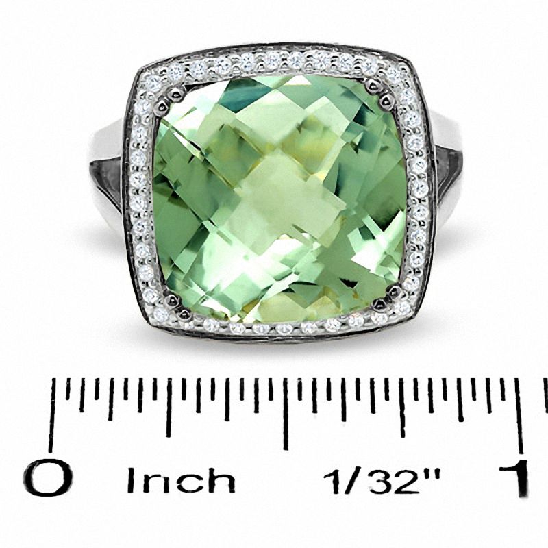 Main Image 3 of Cushion-Cut Green Quartz Ring in Sterling Silver with Diamond Accents
