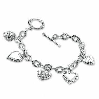 1/5 CT. T.W. Diamond Heart Assorted Charm Bracelet in Sterling Silver ...
