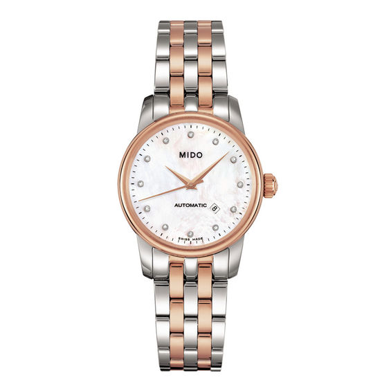 Ladies' MidoÂ® Baroncelli II Two-Tone Automatic Watch with Mother-of-Pearl Dial (Model: M7600.9.69.1)