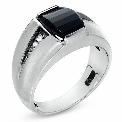 Men S Onyx Ring In Sterling Silver With Diamond Accents Zales Men S Onyx Ring In Sterling Silver With Diamond Accents Zales
