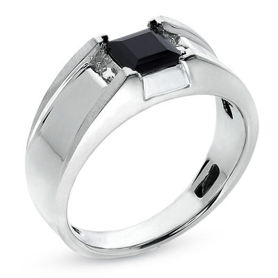 Men S Square Cut Onyx Ring In Sterling Silver With Diamond Accents Zales