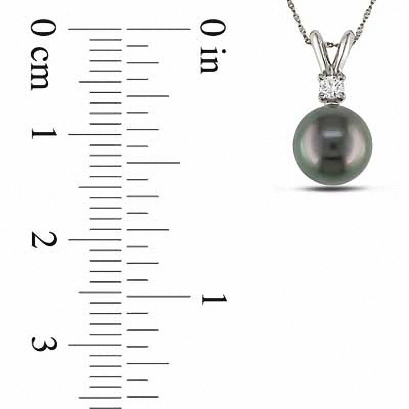 8.0 - 9.0mm Black Cultured Tahitian Pearl and Diamond Accent Pendant in 14K White Gold