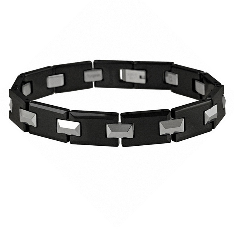 Main Image 1 of Men's Two-Tone Tungsten and Ceramic Link Bracelet - 8.25&quot;