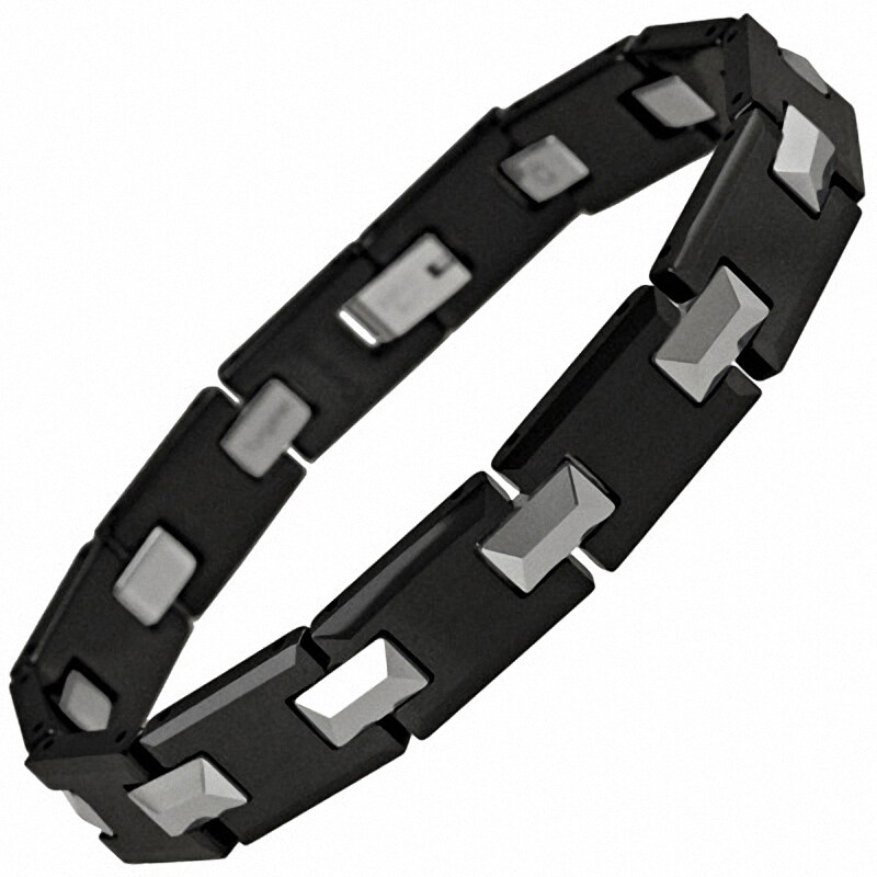 Main Image 2 of Men's Two-Tone Tungsten and Ceramic Link Bracelet - 8.25&quot;