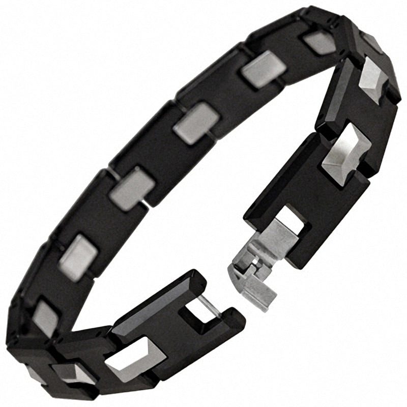 Men's Two-Tone Tungsten and Ceramic Link Bracelet - 8.25"