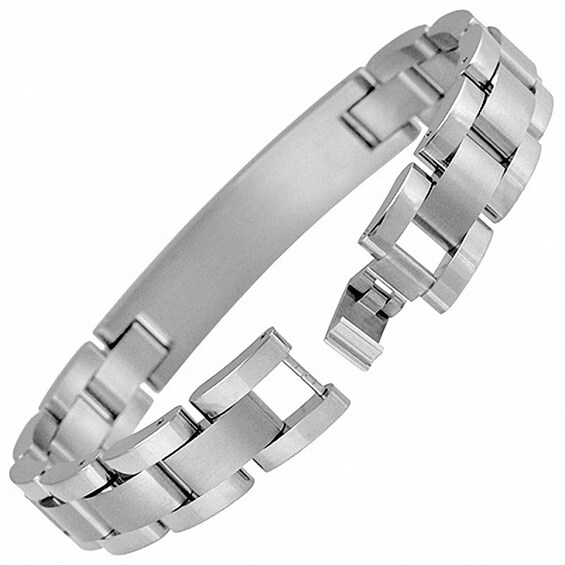 Onyx and Diamond ID Bracelet in Titanium and 14K Gold - 8.5"