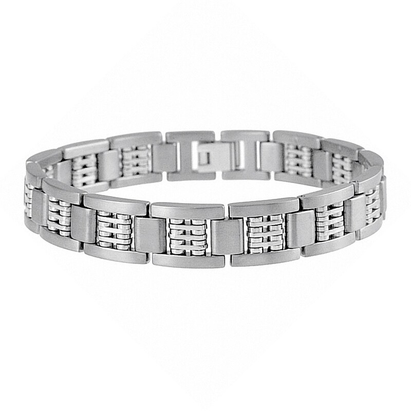 Men's Uppercase Block Name Embossed ID Bracelet in Sterling Silver