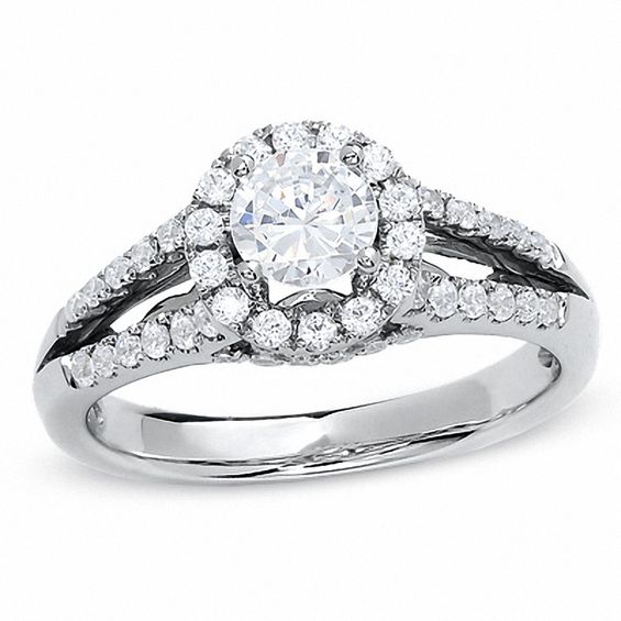 1 CT. T.w. Diamond Split Shank Engagement Ring in 14K White Gold