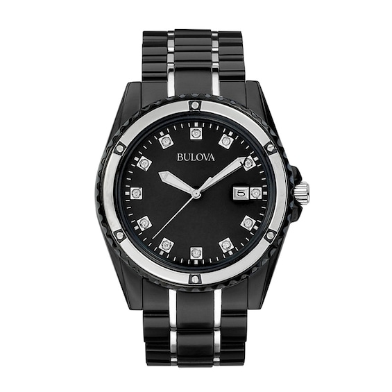 Men's Bulova Marine Star Diamond Accent Black IP Watch with Black Dial (Model: 98D107)