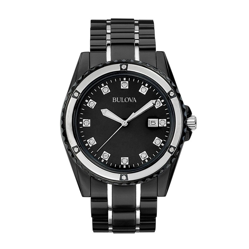 Main Image 1 of Men's Bulova Marine Star Diamond Accent Black IP Watch with Black Dial (Model: 98D107)