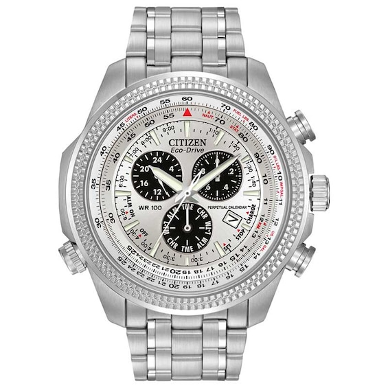 Men's Citizen Eco-Drive® Perpetual Calendar Chronograph Stainless Steel Watch (Model: Bl5400-52A)