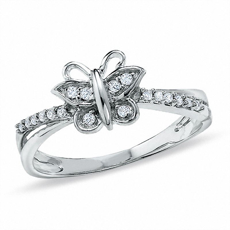 Diamond Accent Butterfly Fashion Ring in 10K White Gold