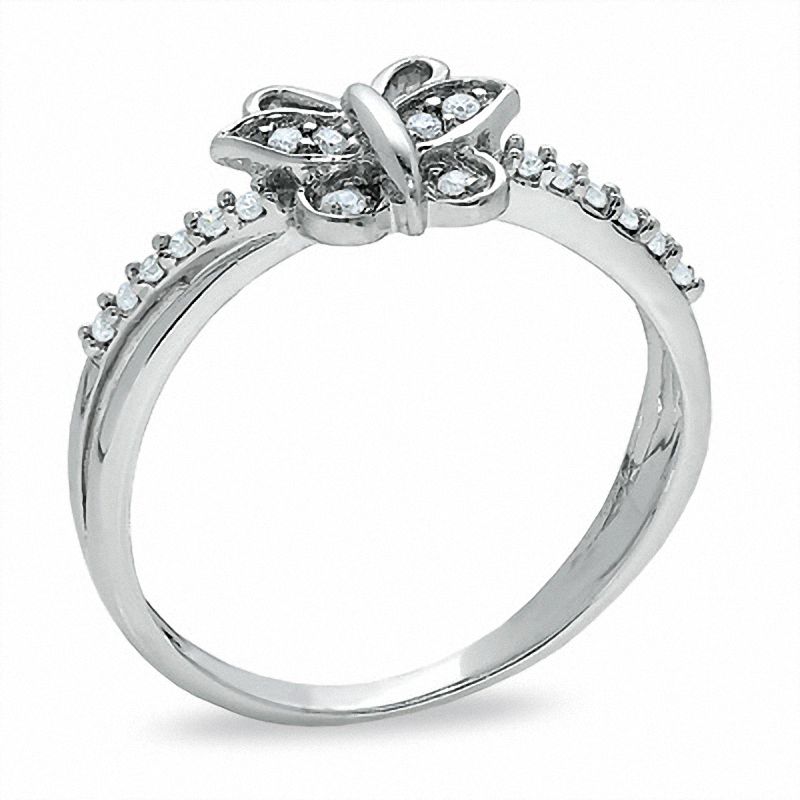 Diamond Accent Butterfly Fashion Ring in 10K White Gold Zales