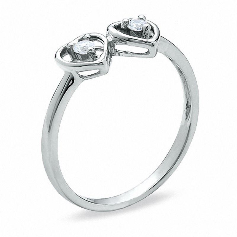 Main Image 2 of 1/15 CT. T.W. Diamond Double Heart Promise Ring in 10K White Gold