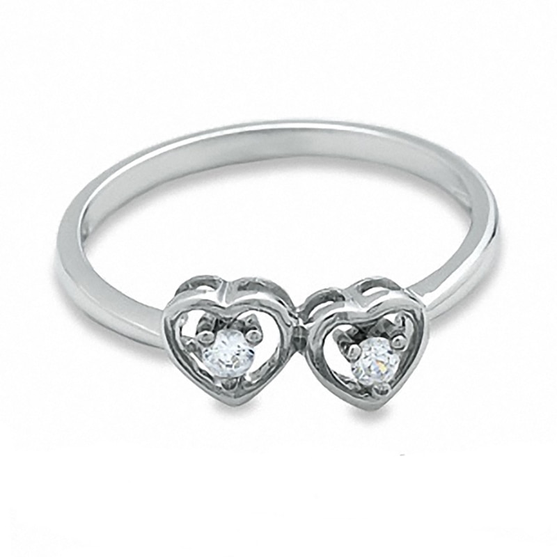 Main Image 3 of 1/15 CT. T.W. Diamond Double Heart Promise Ring in 10K White Gold