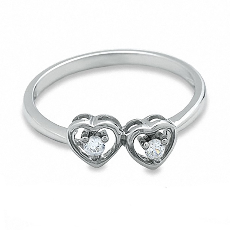 1/15 CT. T.W. Diamond Double Heart Promise Ring in 10K White Gold