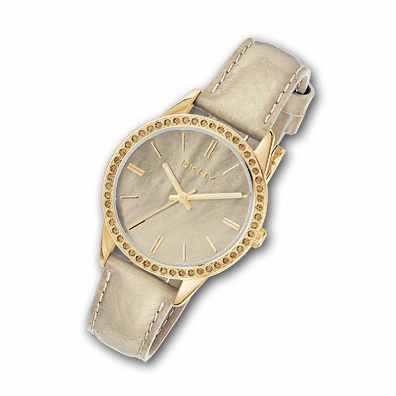 Main Image 1 of Ladies' DKNY Gold Dial Watch with Gold Leather Strap (Model: NY4759)