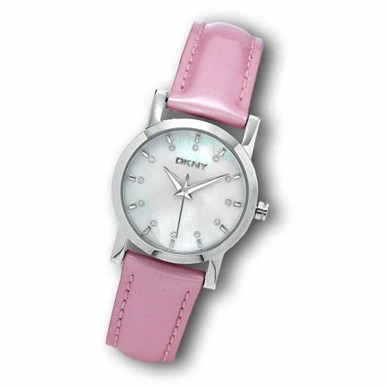 Ladies' DKNY White Dial Watch with Pink Leather Strap (Model: NY4761)