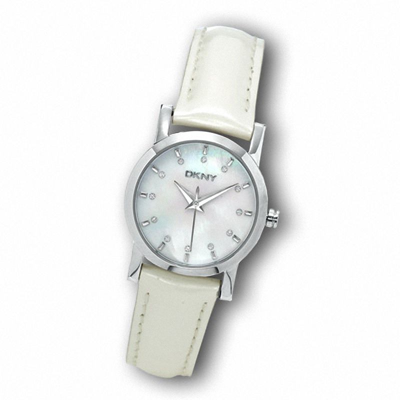 Ladies' DKNY White Dial Watch with White Leather Strap (Model: NY4766)