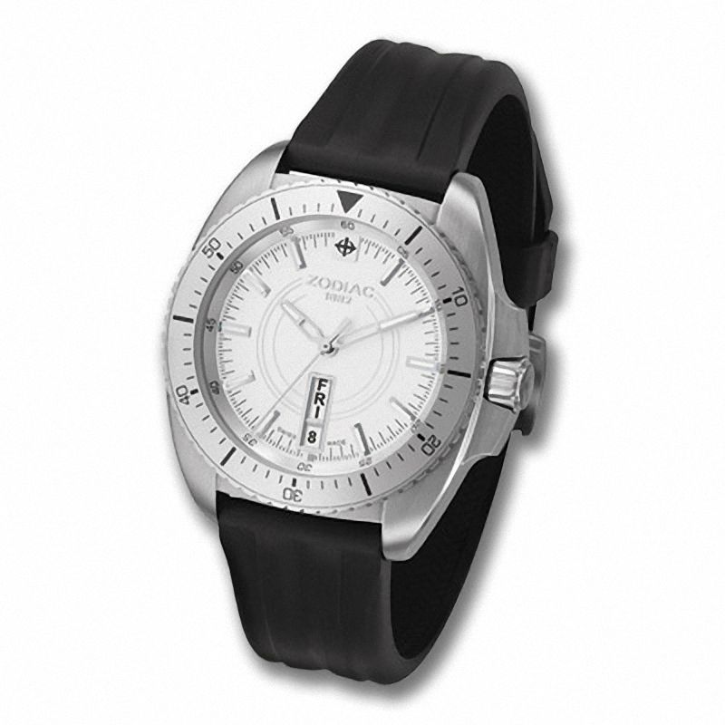 Men's Zodiac Speed Dragon Watch with Silver Dial and Black Rubber Strap (Model: ZO5500)