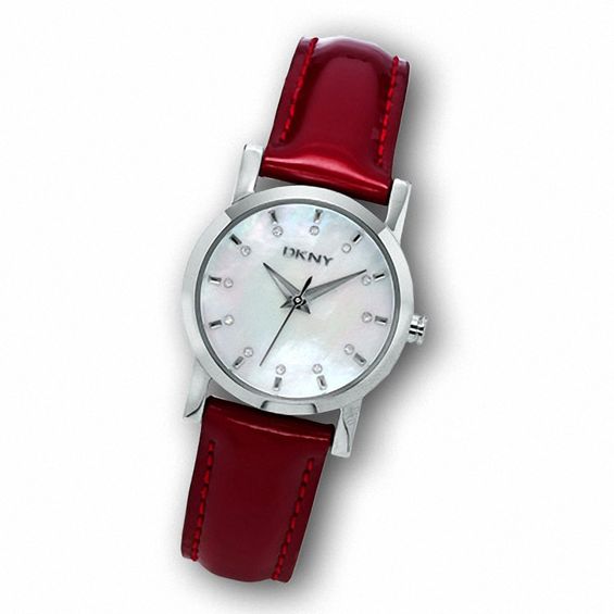 Ladies' Dkny White Dial Watch with Red Leather Strap (Model: Ny4764)