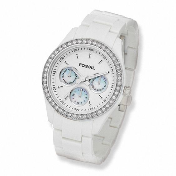 Ladies Fossil Crystal Accent White Watch with White Dial (Model: Es1967)