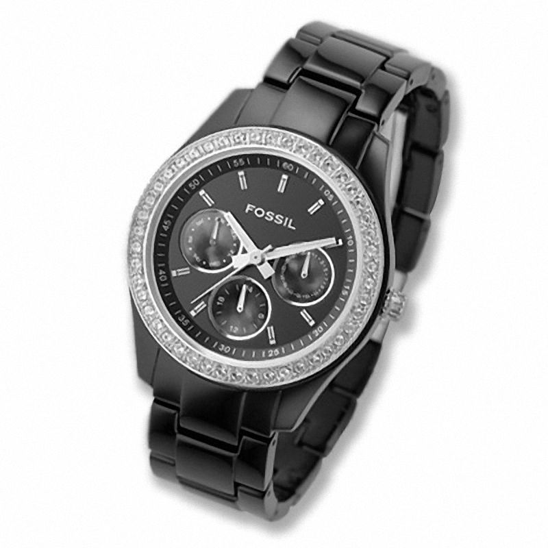 Main Image 1 of Ladies' Fossil Crystal Accent Black Watch (Model: ES2157)