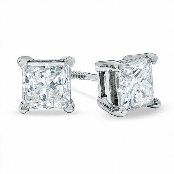 1-1/4 CT. T.w. Princess-Cut Diamond Solitaire Stud Earrings in 14K White Gold