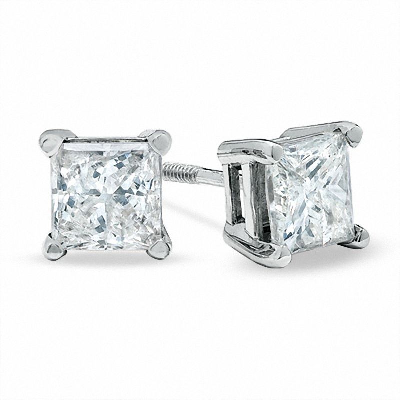 Main Image 1 of 1-1/4 CT. T.W. Princess-Cut Diamond Solitaire Stud Earrings in 14K White Gold